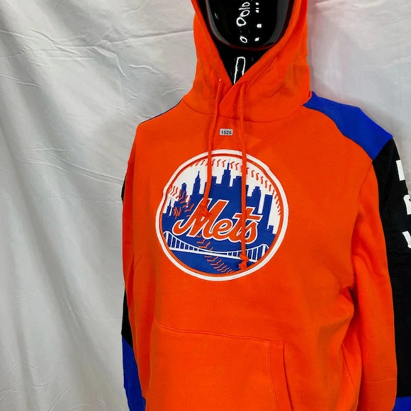Mitchell & Ness New York Mets MLB Fusion Fleece Hoodie Color Block Orange Size L - Picture 3 of 10